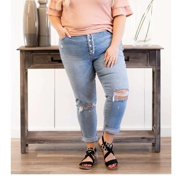 KANCAN Abigail High Rise Mom Jeans Distressed Button Fly Hi Waisted Size 3XL - Picture 2 of 9